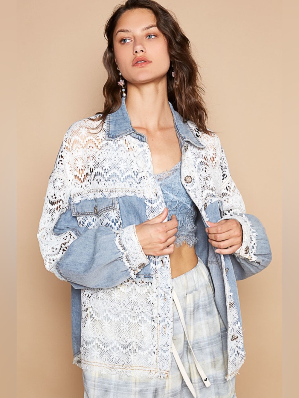 POL “ Salt Air Lace Shacket “ | Denim - Picture 5 of 8